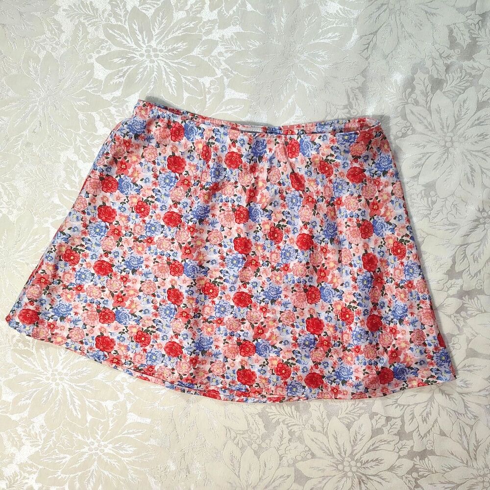 No Boundaries Floral Flare Mini Skirt Size 3-5 Silky Coral Blue Cottagecore Y2K
